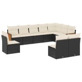 Cumpara ieftin Set canapele de gradina cu perne, 10 piese, negru, poliratan