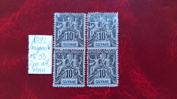 1892-Guyana Fr.-Mi33-2 per. vert.-MNH-Mi=+60E-RAR