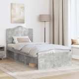 vidaXL Cadru de pat Gri Concret 100 x 200 cm Lemn de pin masiv 3413347