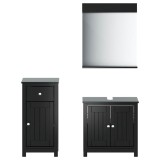 Set mobilier baie, 3 piese, &bdquo;BERG&rdquo; , negru, lemn masiv de pin