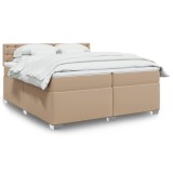 vidaXL Pat continental cu saltea, cappuccino, 200x200 cm, piele eco 3286139