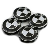 Set 4 Capace Jante BMW 68mm Alb Negru Embleme Roti Aliaj ABS