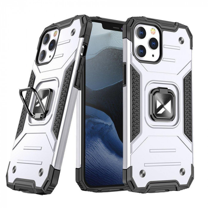 Husa Wozinsky Ring Armor Pentru IPhone 14 Pro Max Husa Blindata Suport Magnetic Inel Argintiu 9145576265635