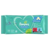 Servetele umede Pampers Fresh Clean, 52 bucati, Curatare delicata maini si fata, Protectie pH, Piele sensibila bebelusi