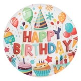 Farfurii de petrecere carton ecru cu model baloane și mesaj Happy Birthday pentr, CMCLASS