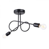 Candelabru Negru Din Oțel Cu 2 Becuri Neregulate, Minimalist De Interior.