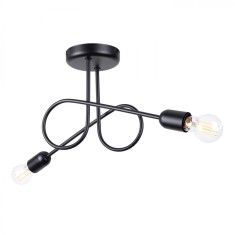 Candelabru Negru Din Oțel Cu 2 Becuri Neregulate, Minimalist De Interior.