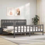 Gossi cadru pat cu tablie 200x200 cm, gri, lemn masiv