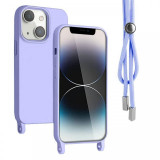 Lemontti Husa Silicon cu Snur iPhone 14 Mov (protectie 360&deg;, material fin, captusit cu microfibra)