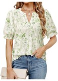 Cumpara ieftin Bluza dama Cerrlop, broderie eyelet, maneci scurte puff cu volanas, croi larg, vara, culoare Verde Floral