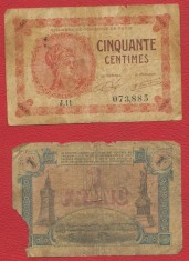 1 Franc 1917, 50 centimes 1920 - 2 bancnote Franta