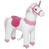 AIYAPLAY Căluț pentru copii, design unicorn, husa din material textil, cadru stabil, roți moi, cal de legănat, 3-5 ani, alb | Aosom Romania