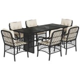 Set mobilier de gradina cu perne, 7 piese, negru, poliratan