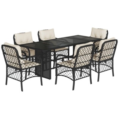 Set mobilier de gradina cu perne, 7 piese, negru, poliratan foto