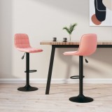 Set 2 Scaune Bar VidaXL Roz Catifea, Pivotante 360&deg;, Ajustabile, Suport Picioare, 42.5x45x(84-105) cm