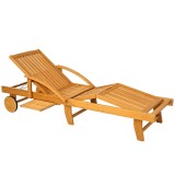 Outsunny Șezlong de grădină pliant din lemn cu masă laterală, role, spătar reglabil &icirc;n 4 poziții Teak | Aosom Romania