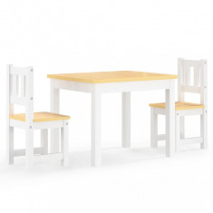Set masa si scaune pentru copii, 3 piese, alb si bej, MDF GartenMobel Dekor