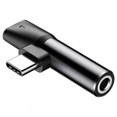 Adaptor Baseus L41 tata USB-C la mama USB-C si jack 3.5 mm 1A Negru foto