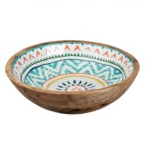 Bol Lemn Emailat, Model Aztec, Multicolor, Diametru 25cm, Capacitate 540ml