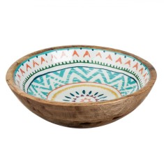 Bol Lemn Emailat, Model Aztec, Multicolor, Diametru 25cm, Capacitate 540ml