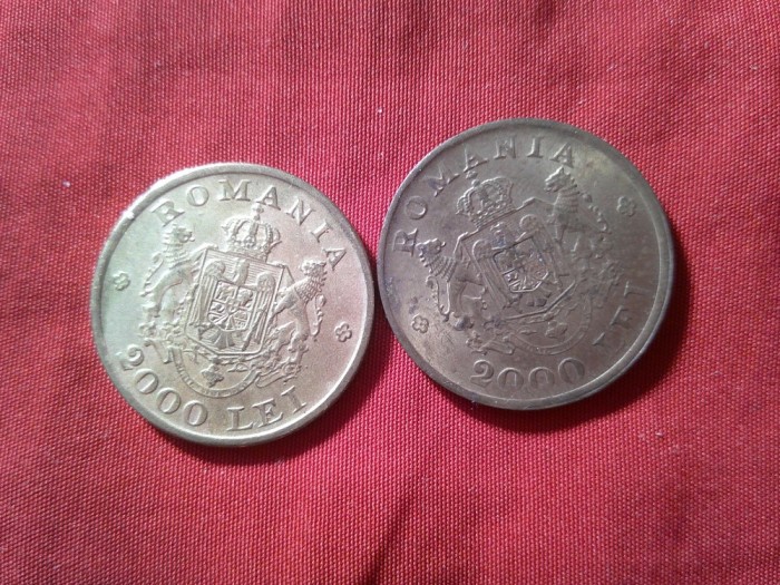 2 Monede 2000 Lei 1946, bronz AUNC si aurit