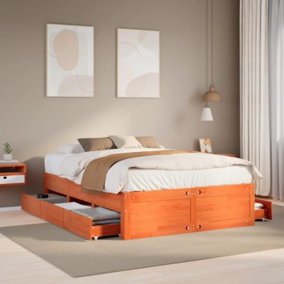 vidaXL Cadru pat fără saltea/cu sertare maro 150x200 cm lemn masiv pin 3308803 foto