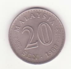 Malayesia 20 sen 1988, ultimul an de batere. foto