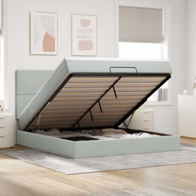 vidaXL Cadru de pat otoman cu saltele Gri deschis 160x200cm catifea 3313409 foto