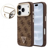 Husa MagSafe pentru Apple iPhone 18 Pro / 17 Pro, Guess, 4G Triangle Logo &amp; Stand Camera, Maro