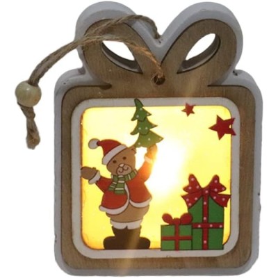 Ornament de Brad, Flippy, cu Lumini LED, din Lemn, Model Cadou, Multicolor foto