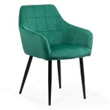 scaun dining din catifea verde cu picioare metalice negre Buc 260