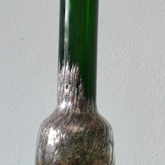 Vaza vintage din cristal gros cu decor bule argintii, anii60-70 -