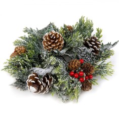 Inel Decorativ de Crăciun, Model Crengi Ninse și Conuri de Brad, Diametru 25cm