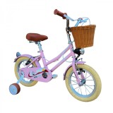 Bicicleta copii 5-8 ani HappyGirl KidsCare roz 16 inch &ndash; cu roti ajutatoare, frane de mana, cosulet, pentru fete