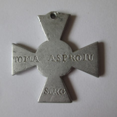 Rara! Placuta identificare in forma de cruce WWI:Serg.Toma Asproiu-Bat.13 Pion.