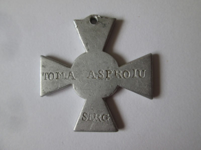 Rara! Placuta identificare in forma de cruce WWI:Serg.Toma Asproiu-Bat.13 Pion. foto