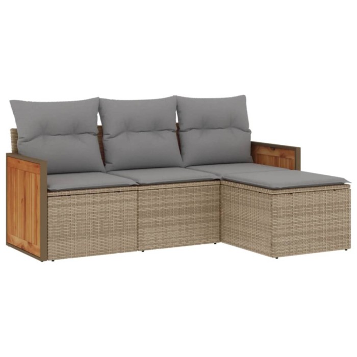 Set canapele de gradina, 4 piese, cu perne, bej, poliratan