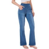 Blugi Chasehot cu talie &icirc;naltă și evazați pentru femei, blugi trendy elastici cu tăietură bootcut și aspect de legging pentru femei