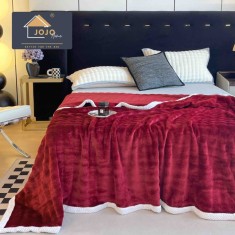 Patura cocolino 200x230cm,gofrata cu bordura alba,visinie-F071