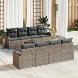 vidaXL Set Canapea Grădină Gri 9 pcs Gri mare Ratan, pernă