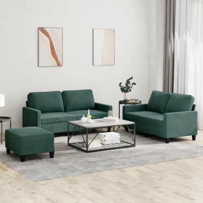 vidaXL Set de canapele cu perne, 3 piese, verde &amp;icirc;nchis, catifea foto