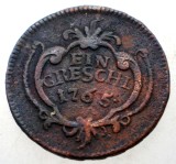 G.009 IMPERIUL AUSTRIAC AUSTRIA EIN 1 GRESCHL 1765, Europa, Cupru (arama)