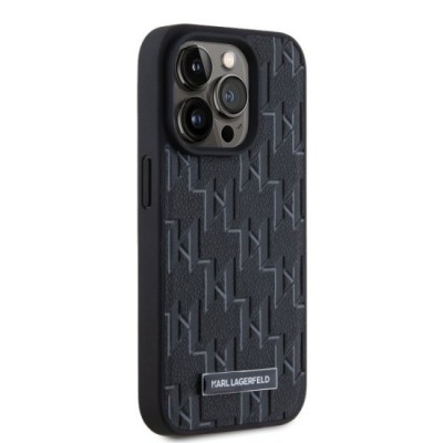 Husa iPhone 15 Pro - Karl Lagerfeld Leather MagSafe (KLHMP15LPKHPORPK) - Monogram Metal Logo foto