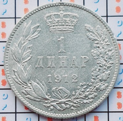 Serbia 1 Dinar 1912 argint - Petar I - km 25 - A030 foto