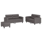 Cumpara ieftin Set de canapele cu perne, 3 piese, gri, piele ecologica
