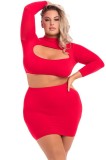 STOP &amp; STARE 2PC SKIRT SET RED, Pink Lipstick - 3XL/4XL