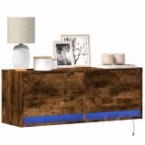 VidaXL Comodă TV de perete cu lumini LED, stejar fumuriu, 100x31x38 cm