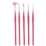 Set de 5 piese, culoare roşie - pensule pentru modelarea şi decorarea unghiilor, INGINAILS