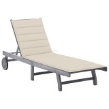 vidaXL Șezlong de grădină cu pernă, gri, lemn masiv de acacia 3061362
