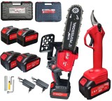 Set cu 4 acumulatori 48v, Mini Drujba electrica 300mm + Foarfeca gradina cu acumulator 27mm diametru Campion PROFESSIONAL